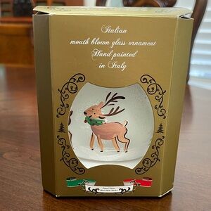 Bellagio Fausto Glass Christmas Ornament Hand Painted Mouth Blown Italy Reindeer